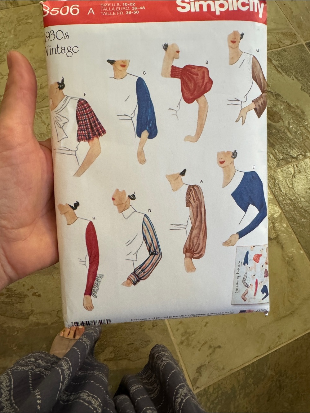 Simplicity Pattern 8506 for sewing sleeves 16 pieces